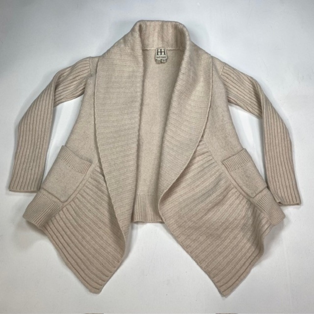 Haute Hippie Merino Wool Shawl Collar Open Cardigan Beige XS/S Bohemian Style